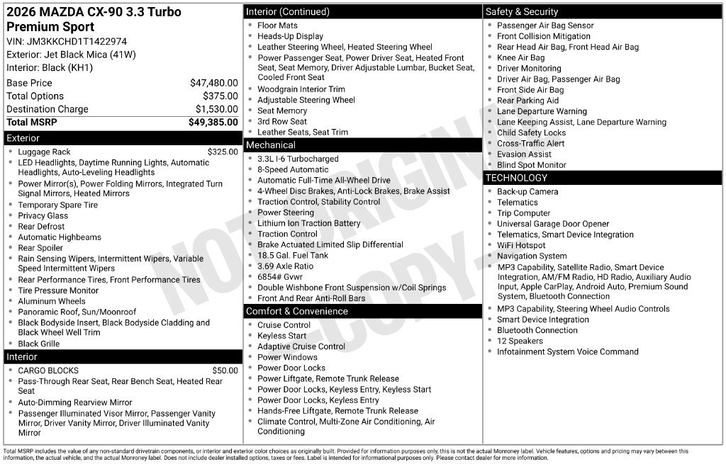 New 2026 MAZDA CX-90 3.3 Turbo w/ Premium Sport Pkg AWD/4WD image 2