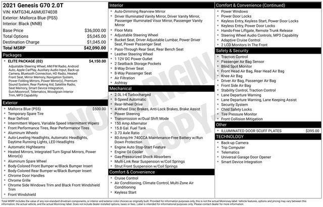 Used 2021 Genesis G70 2.0T w/ Elite Package image 7