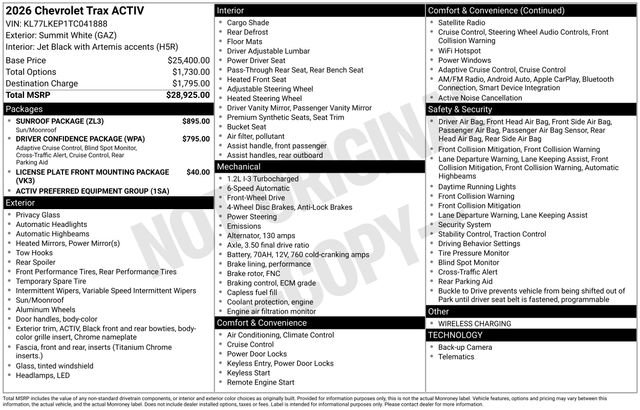 New 2026 Chevrolet Trax ACTIV w/ Sunroof Package FWD image 20