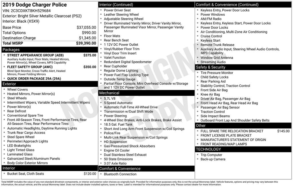 Used 2019 Dodge Charger Police w/ Street Appearance Group image 6