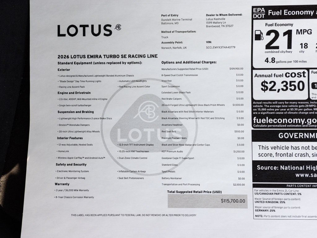 New 2026 Lotus Emira SE RWD image 55