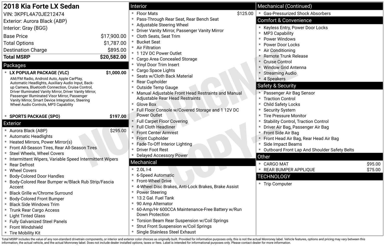 Used 2018 Kia Forte LX w/ LX Popular Package FWD image 6