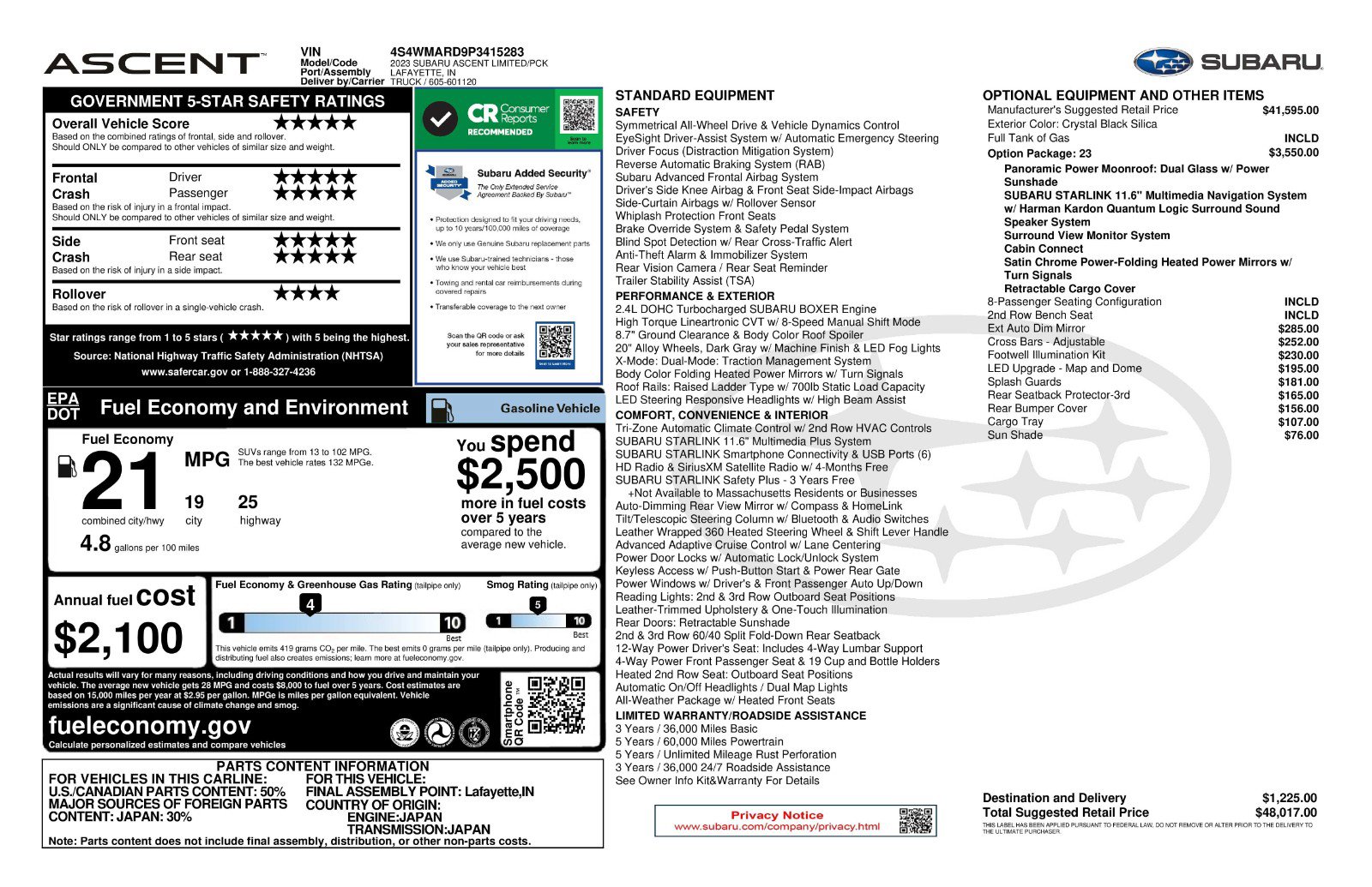 Used 2023 Subaru Ascent Limited w/ Technology Package image 11