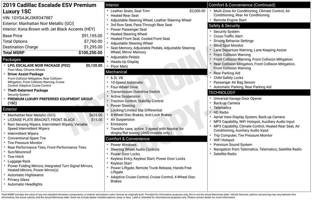 Used 2019 Cadillac Escalade ESV Premium Luxury w/ LPO, Escalade Noir Package AWD/4WD image 39