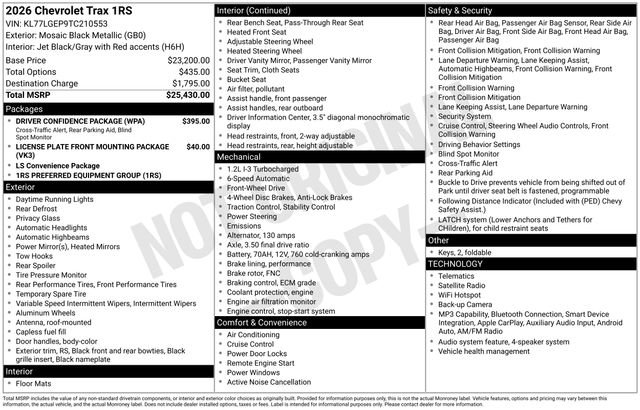 New 2026 Chevrolet Trax RS w/ Driver Confidence Package FWD image 5