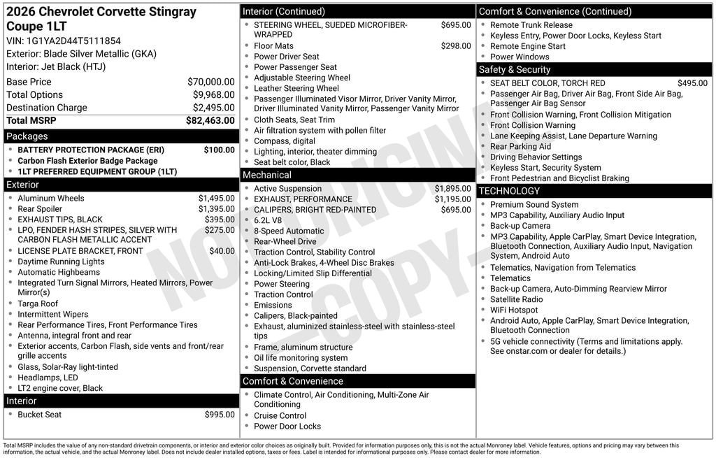 Used 2026 Chevrolet Corvette Stingray Coupe w/ Battery Protection Package RWD image 11