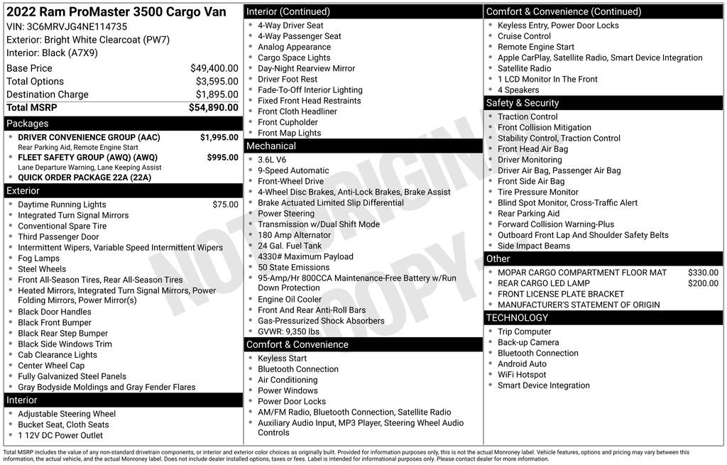 Used 2022 RAM ProMaster 3500 w/ Driver Convenience Group FWD image 10