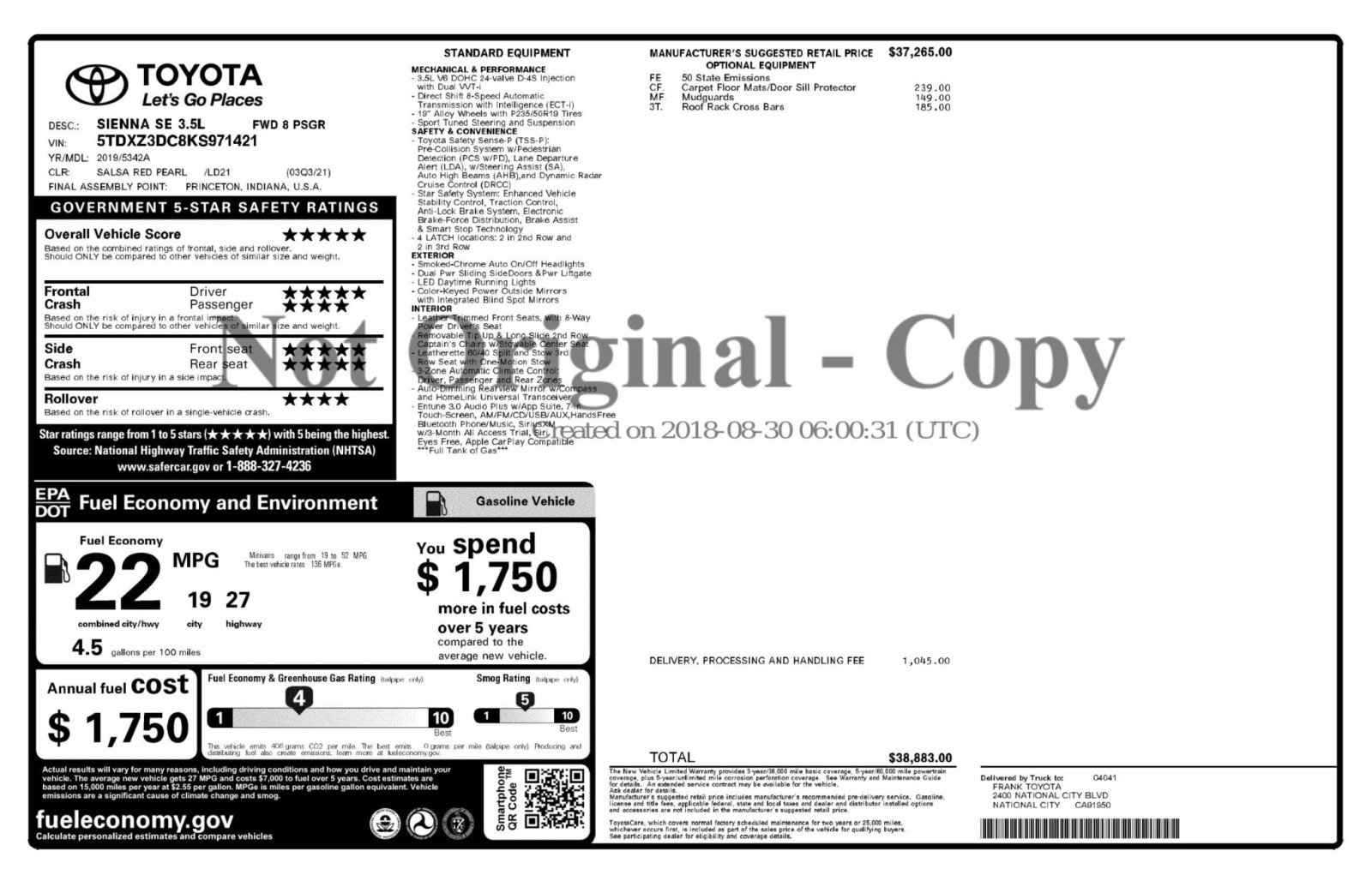 Used 2019 Toyota Sienna SE w/ Carpet Mat Package FWD image 49