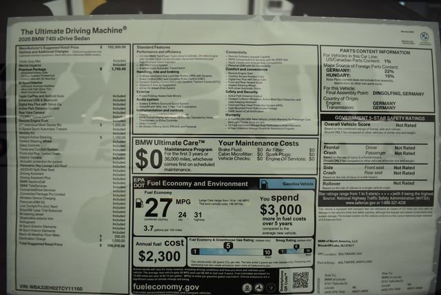 New 2026 BMW 740i xDrive w/ Premium Package AWD/4WD image 5