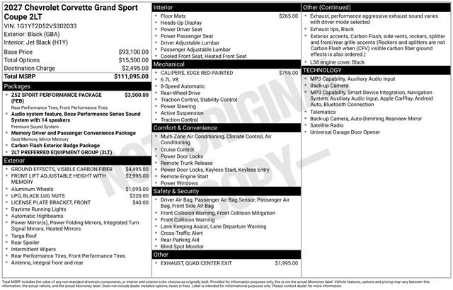 New 2027 Chevrolet Corvette Grand Sport w/ Z52 Sport Performance Package RWD image 37