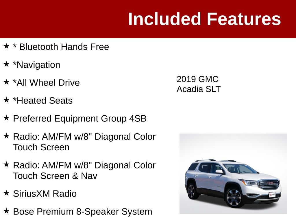 Used 2019 GMC Acadia SLT w/ LPO, Floor Liner Package AWD/4WD image 3