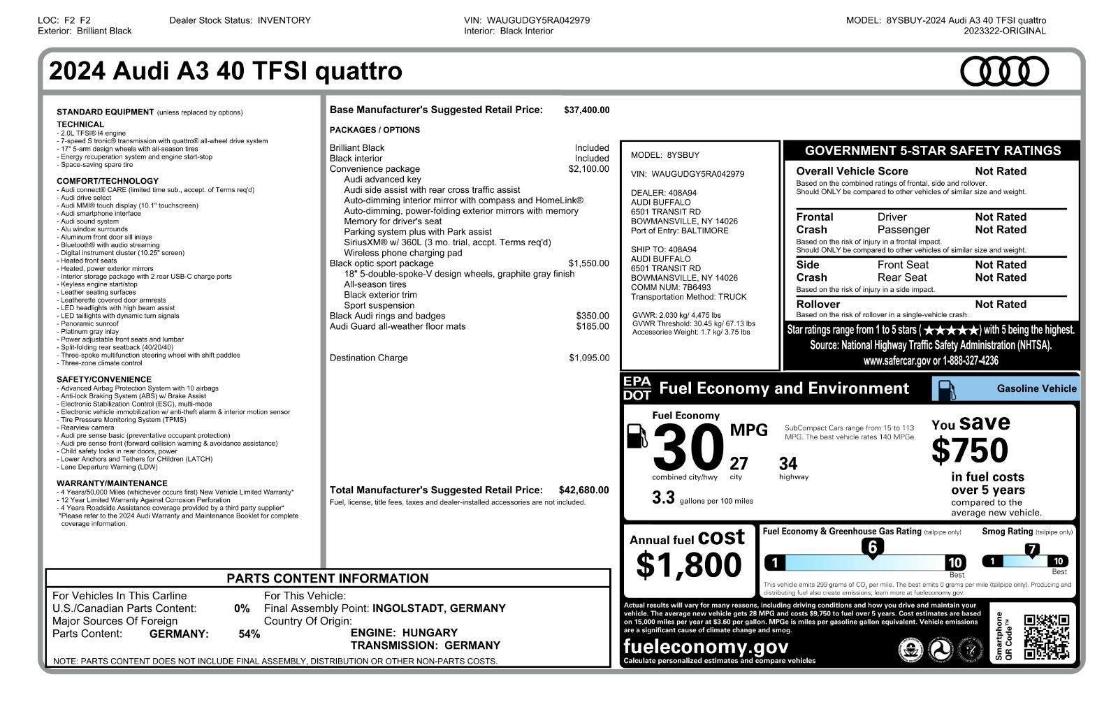 Used 2024 Audi A3 2.0T Premium w/ Convenience Package AWD/4WD image 45