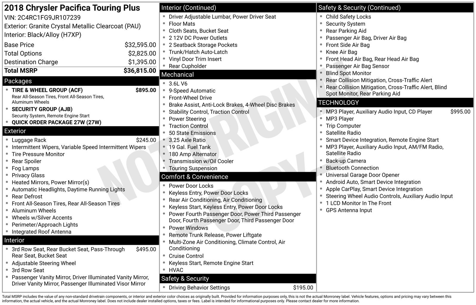Used 2018 Chrysler Pacifica Touring Plus w/ Tire & Wheel Group FWD image 5