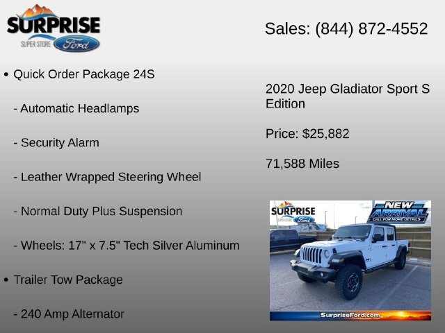 Used 2020 Jeep Gladiator Sport w/ Quick Order Package 24S AWD/4WD image 12