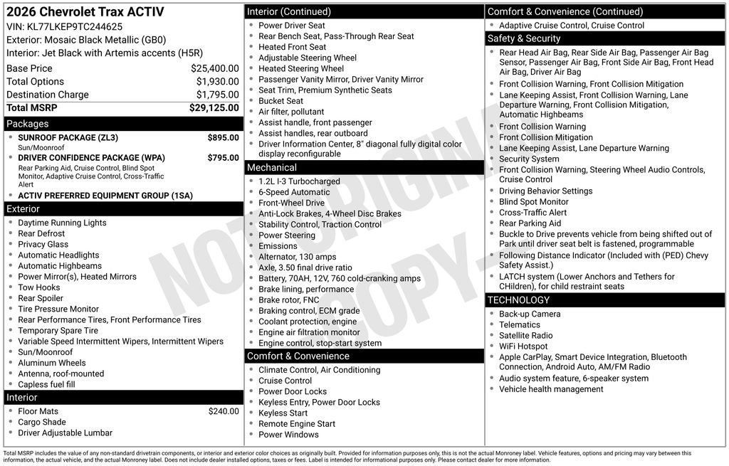 New 2026 Chevrolet Trax ACTIV w/ Sunroof Package FWD image 4