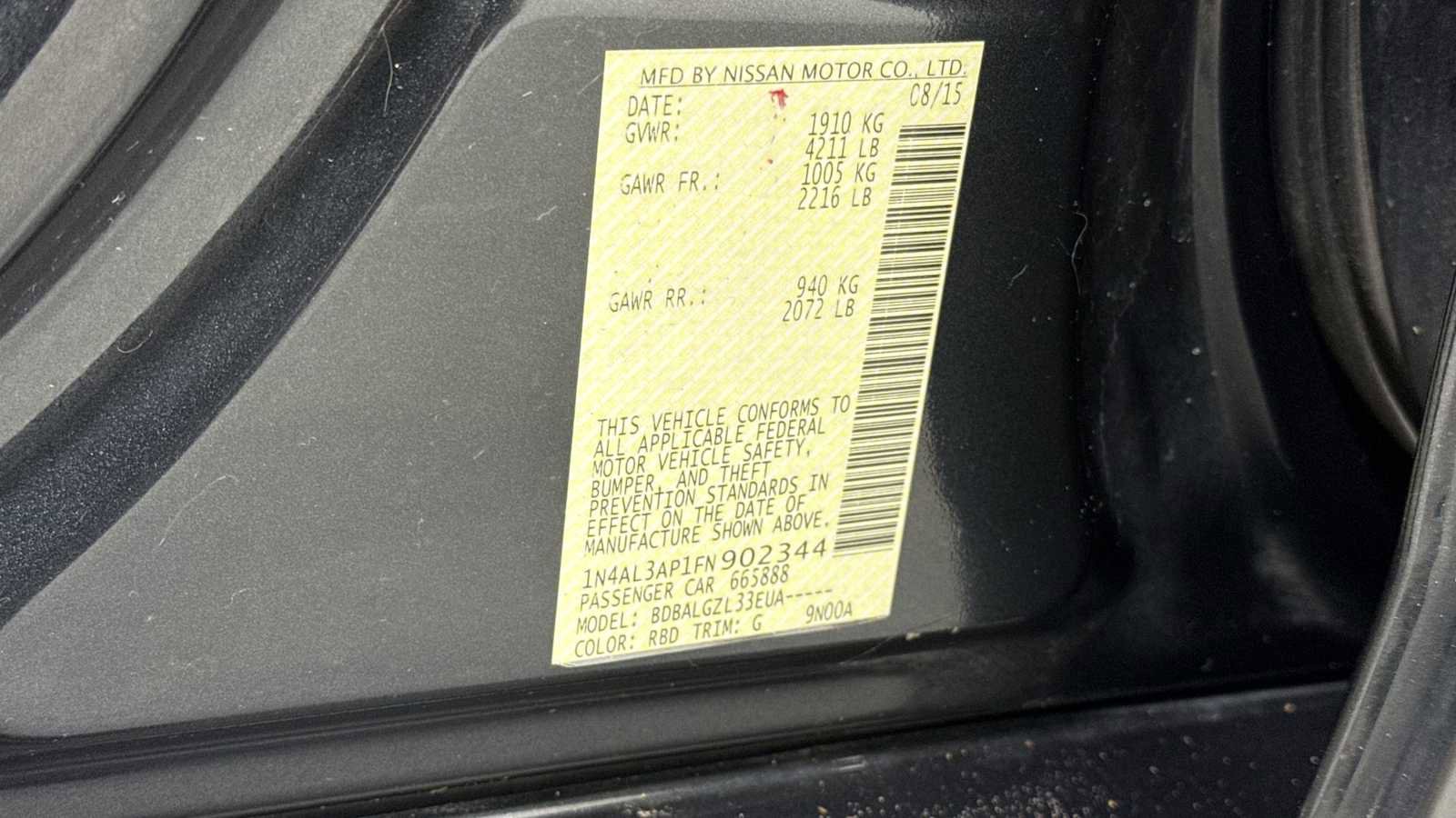 Used 2015 Nissan Altima 2.5 S w/ Power Driver Seat Package image 11