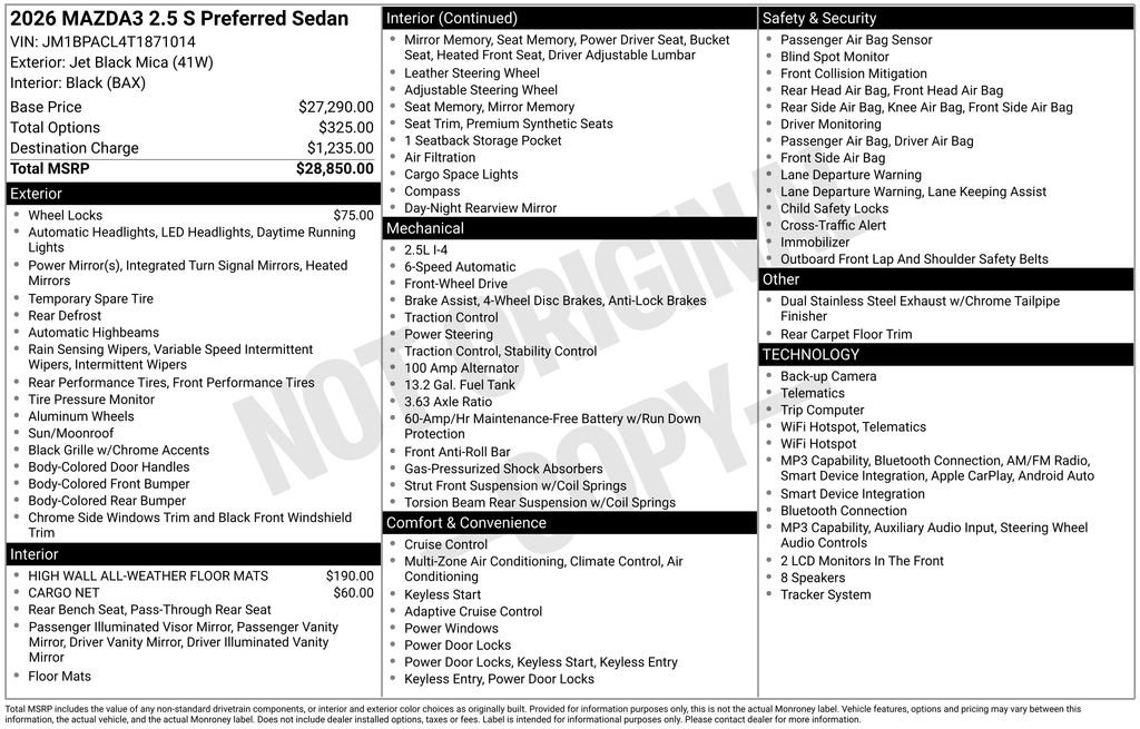 New 2026 MAZDA MAZDA3 2.5 S Sedan w/ Preferred Pkg FWD image 10