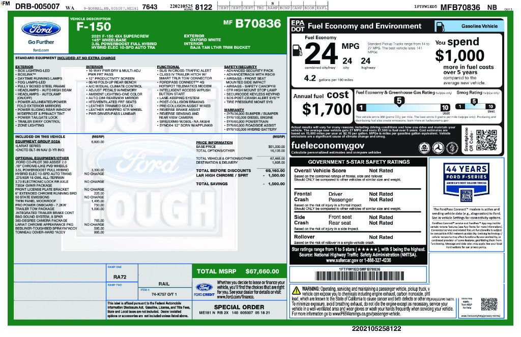 Used 2021 Ford F150 Lariat w/ Equipment Group 502A High AWD/4WD image 54
