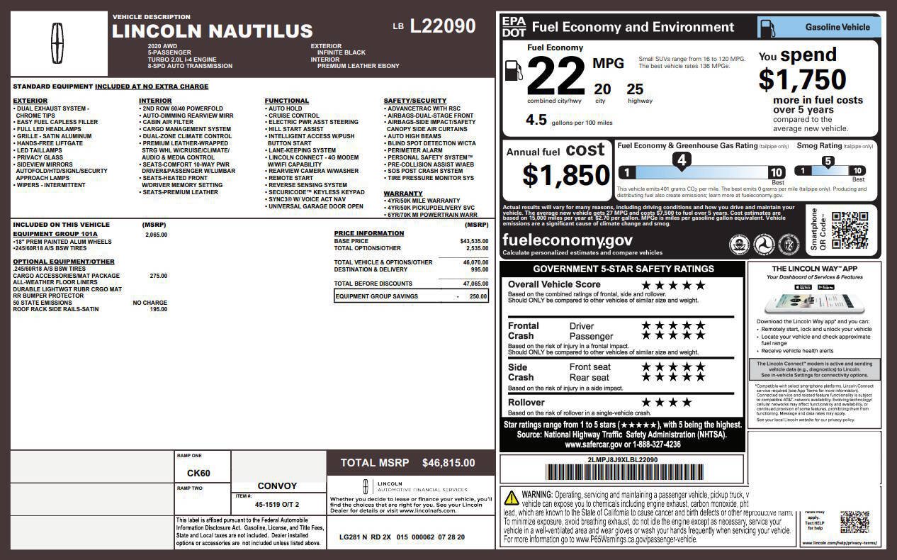Used 2020 Lincoln Nautilus Premier w/ Equipment Group 101A AWD/4WD image 5