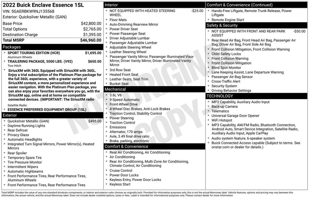 Used 2022 Buick Enclave Essence w/ Sport Touring Edition FWD image 22
