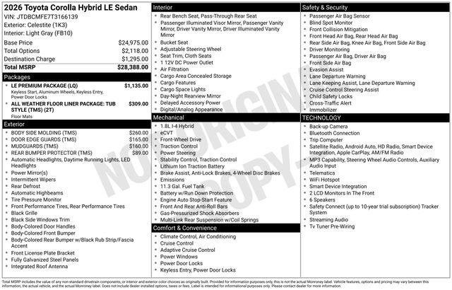 New 2026 Toyota Corolla LE w/ LE Premium Package