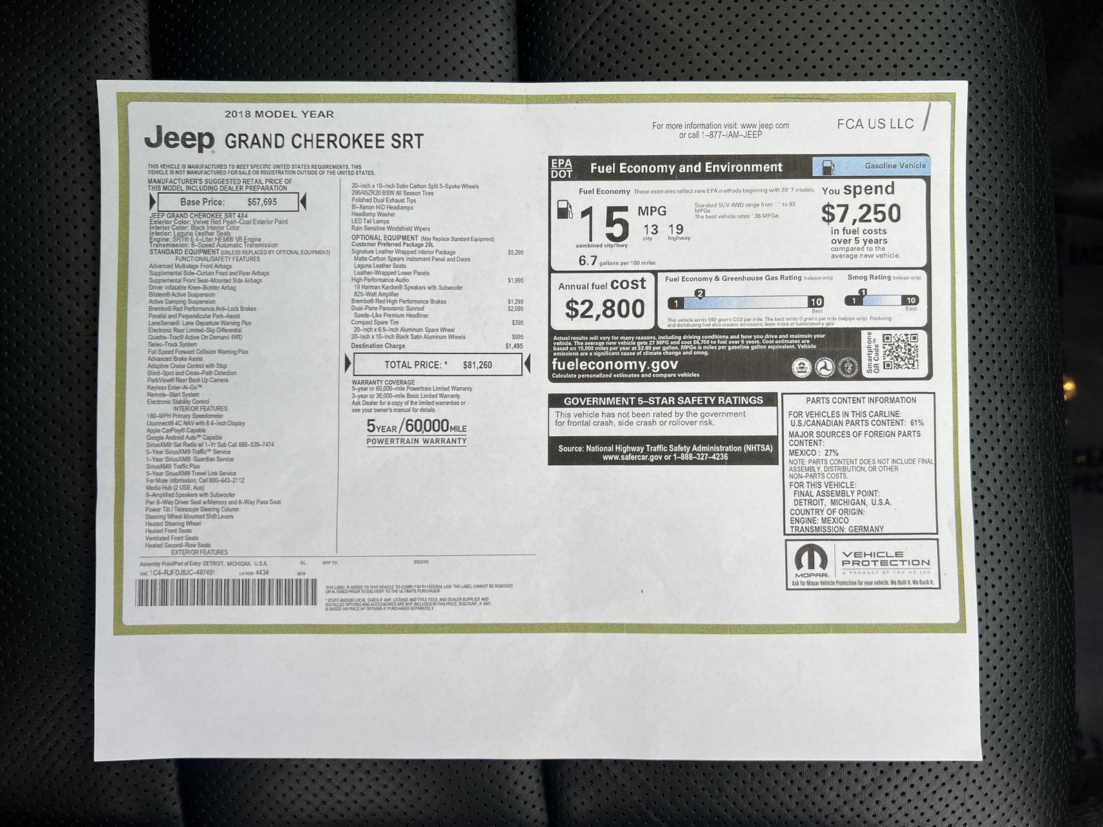 Used 2018 Jeep Grand Cherokee SRT image 37