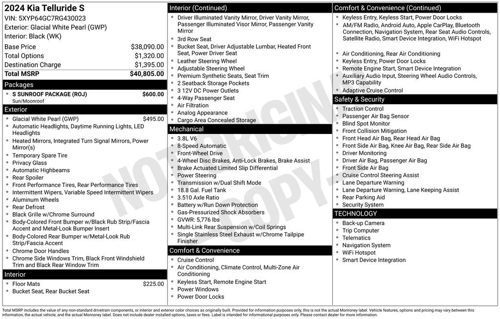 Certified 2024 Kia Telluride S w/ S Sunroof Package image 5