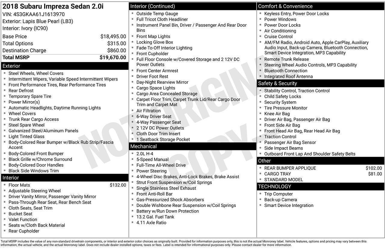 Used 2018 Subaru Impreza 2.0i AWD/4WD image 3