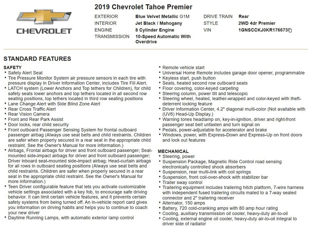 Used 2019 Chevrolet Tahoe Premier w/ Premier Plus Edition RWD image 17