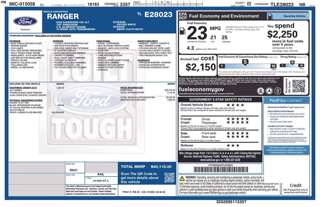 New 2026 Ford Ranger XLT w/ Equipment Group 301A High RWD image 8