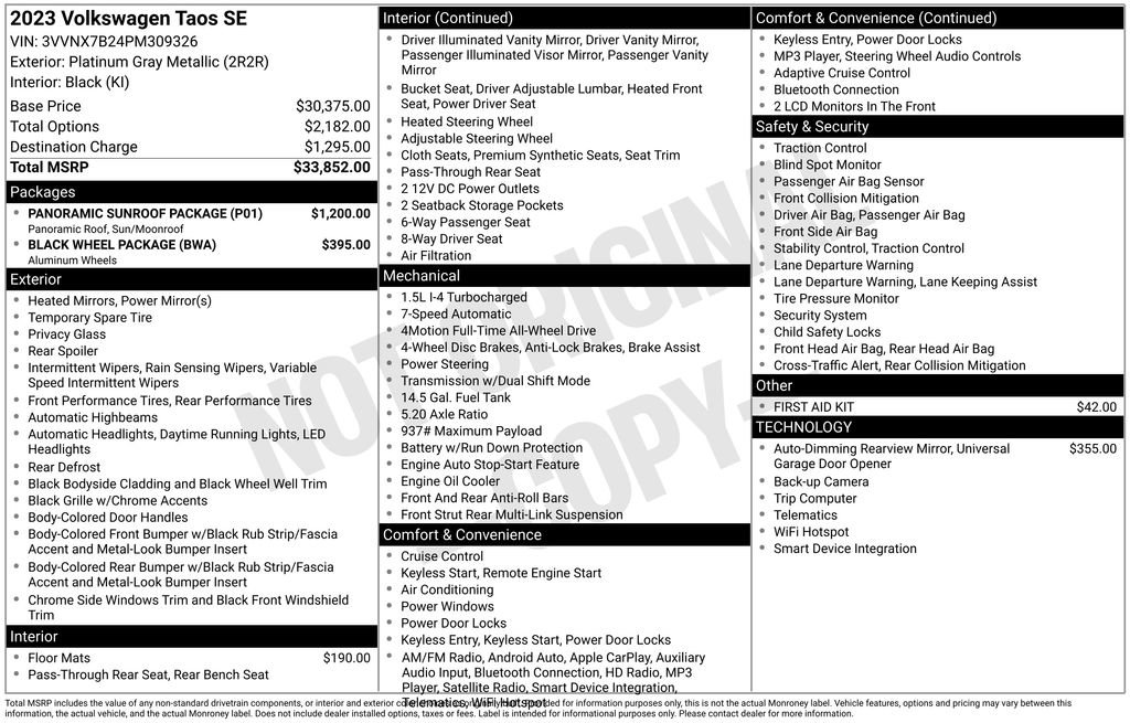 Used 2023 Volkswagen Taos SE w/ Panoramic Sunroof Package image 7