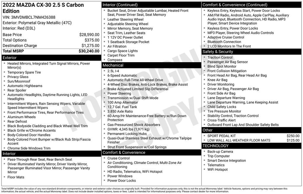 Used 2022 MAZDA CX-30 AWD 2.5 S w/ Preferred Package image 33