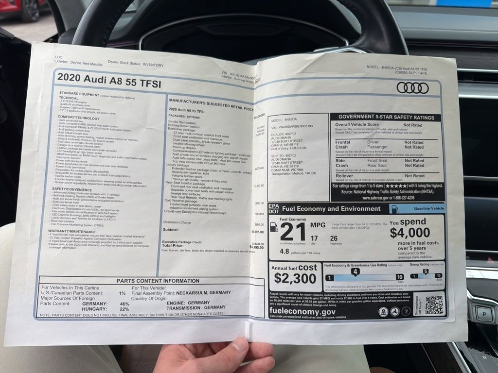 Used 2020 Audi A8 L 3.0T w/ Executive Package image 11