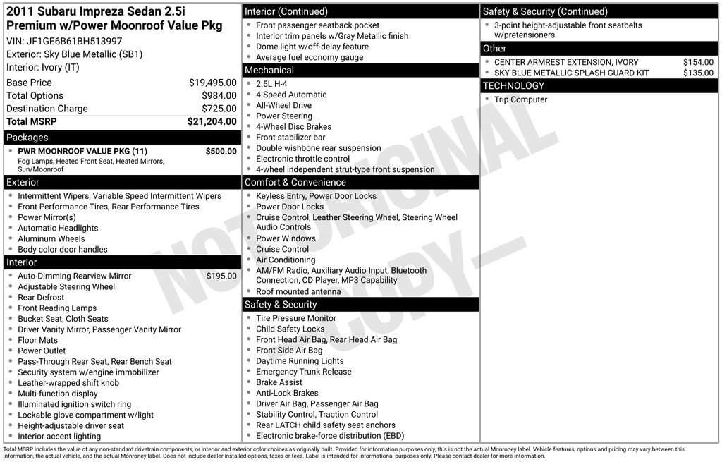 Used 2011 Subaru Impreza 2.5i Premium w/ PWR Moonroof Value Pkg image 23
