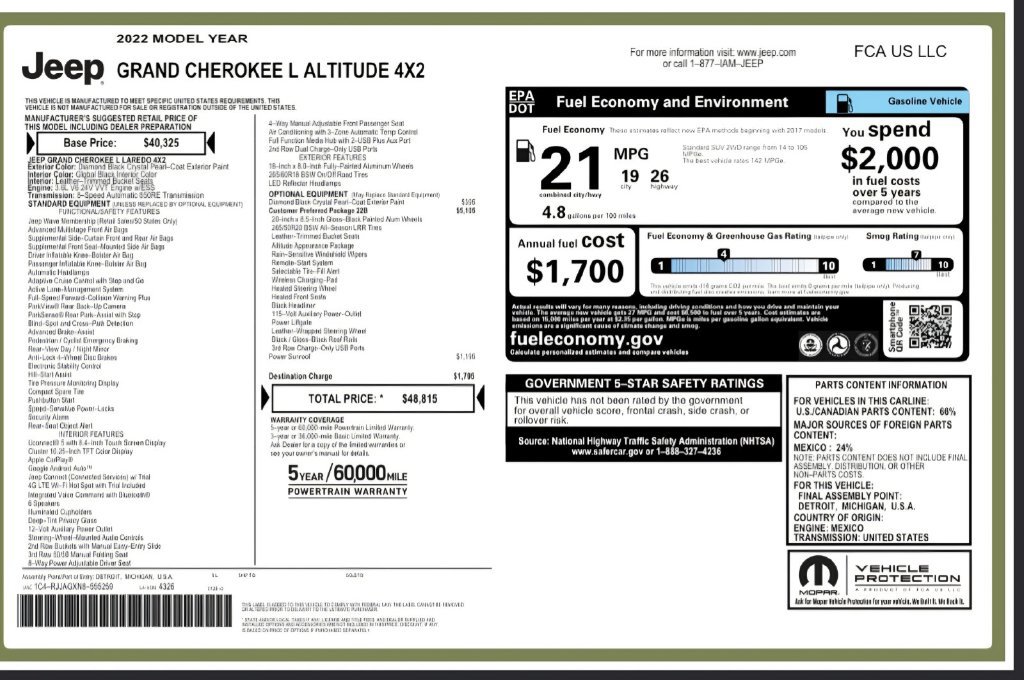 Used 2022 Jeep Grand Cherokee L Laredo RWD image 2