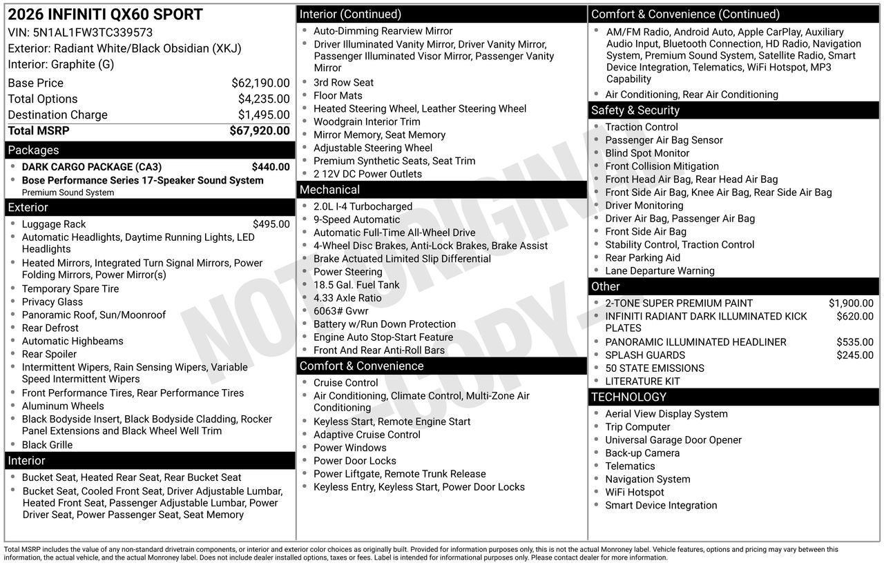 Certified 2026 INFINITI QX60 Sport w/ Dark Cargo Package AWD/4WD image 35