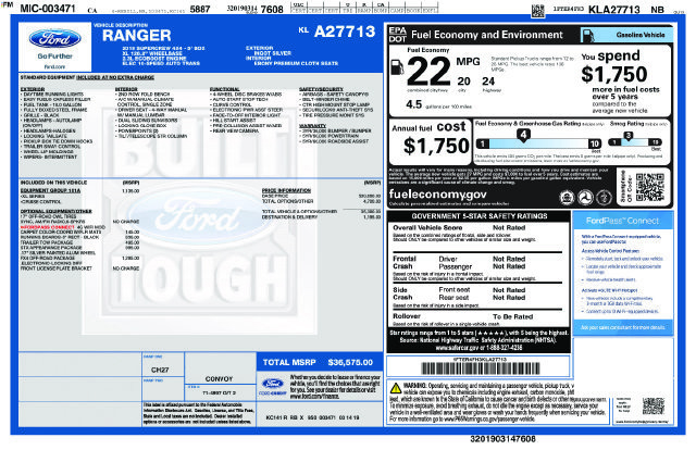 Used 2019 Ford Ranger XL w/ FX4 Off-Road Package AWD/4WD image 5