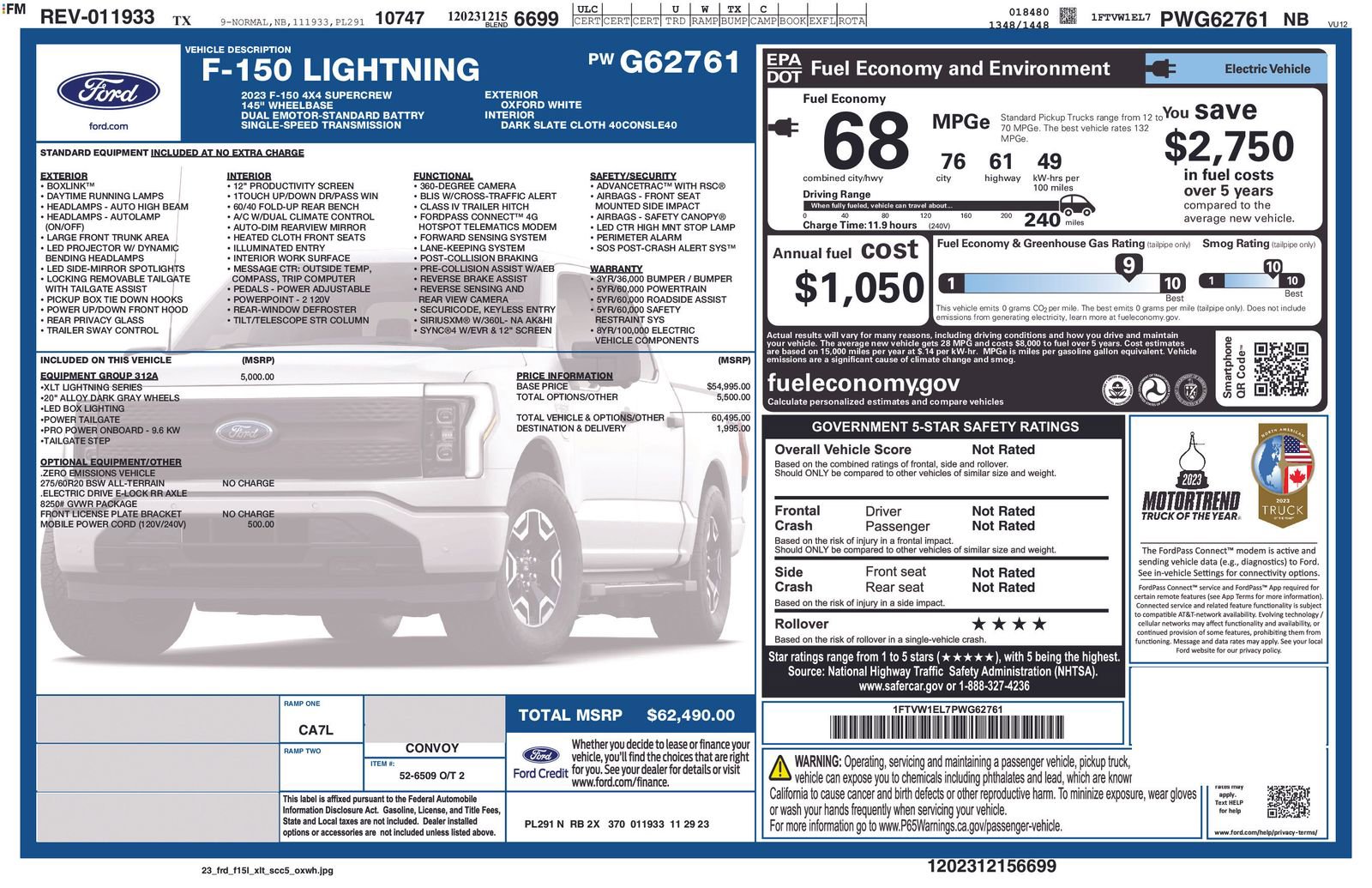 Used 2023 Ford F150 Lightning XLT w/ Equipment Group 312A High image 10
