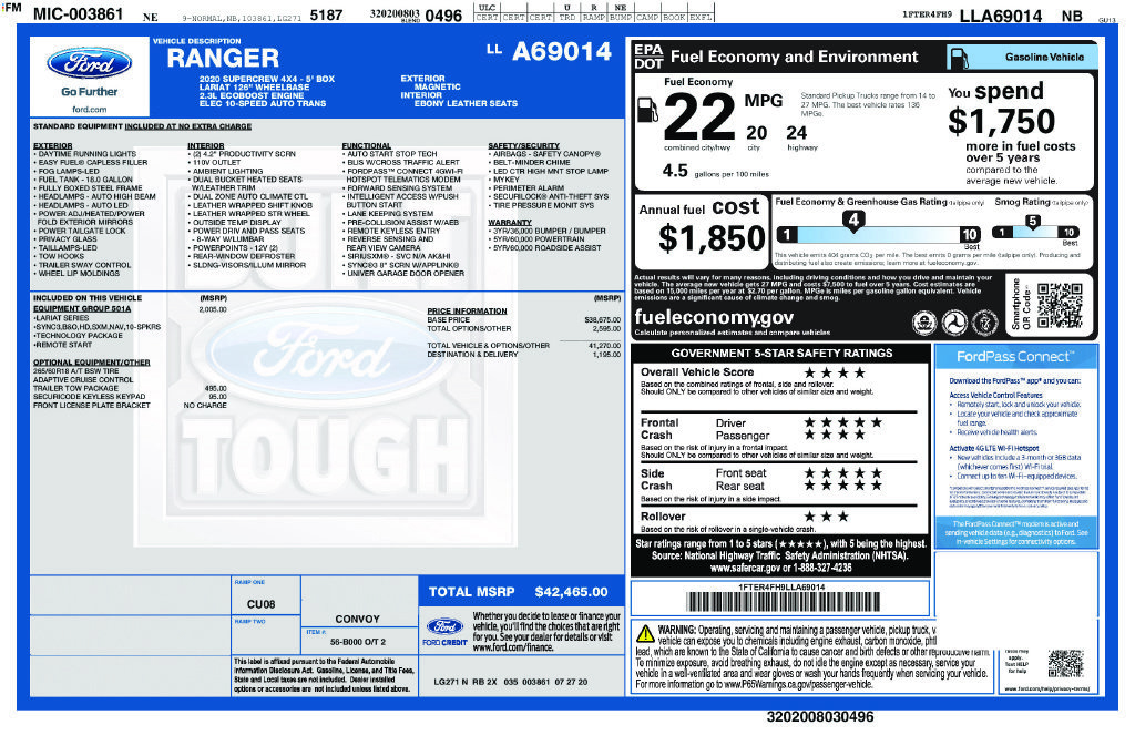 Used 2020 Ford Ranger Lariat w/ Equipment Group 501A Mid AWD/4WD image 35