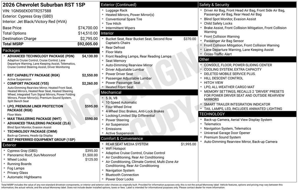 New 2026 Chevrolet Suburban RST w/ Advanced Technology Package AWD/4WD image 7