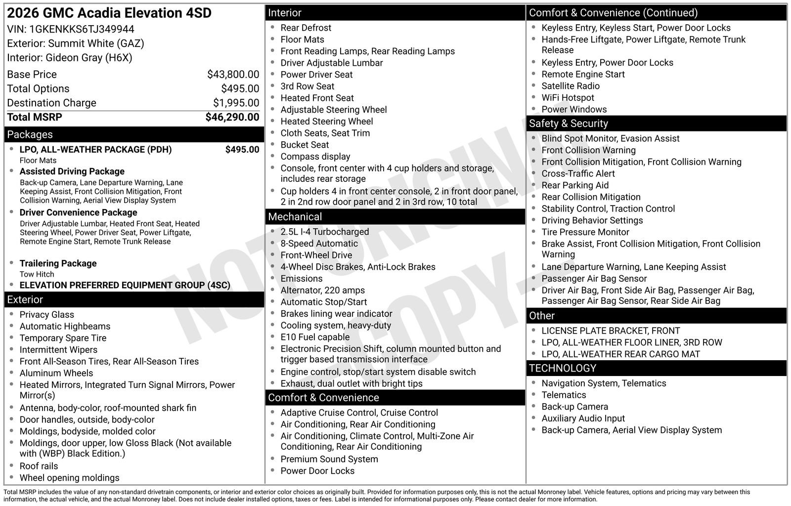 New 2026 GMC Acadia Elevation w/ LPO, All-Weather Package FWD image 5