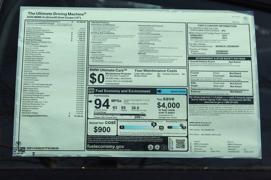 New 2026 BMW i4 xDrive40i w/ M Sport Package AWD/4WD image 2