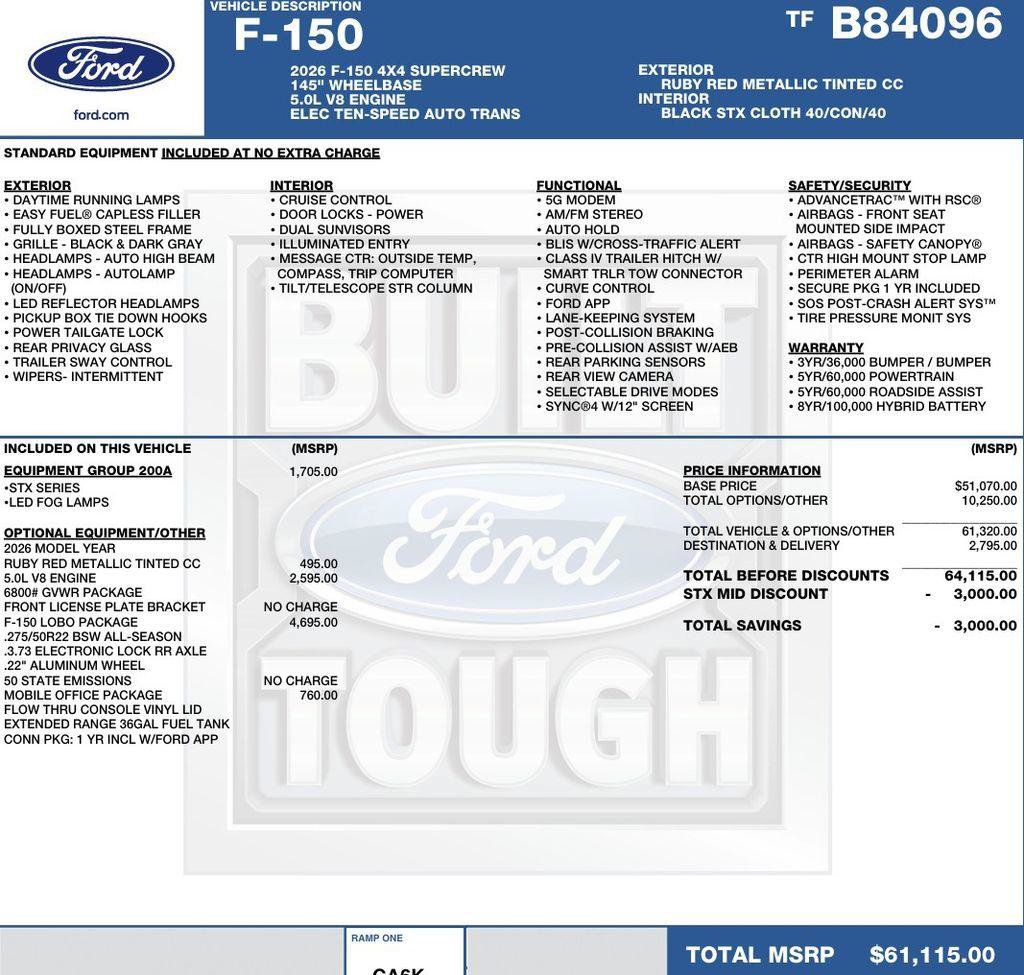 New 2026 Ford F150 STX w/ F-150 LOBO Package AWD/4WD image 2