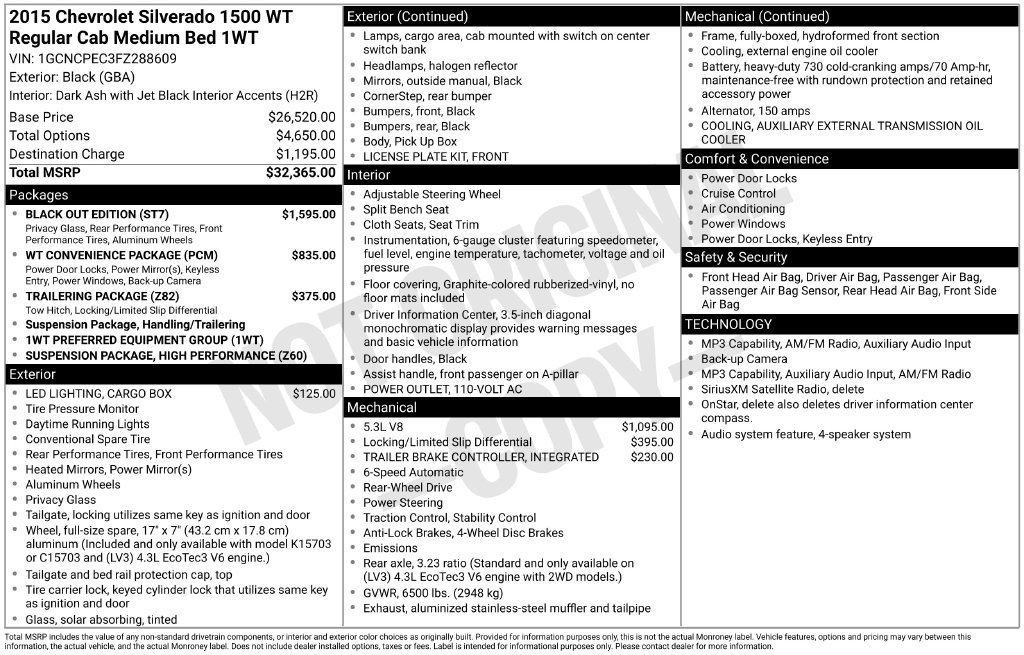 Used 2015 Chevrolet Silverado 1500 W/T w/ Black Out Edition RWD image 22