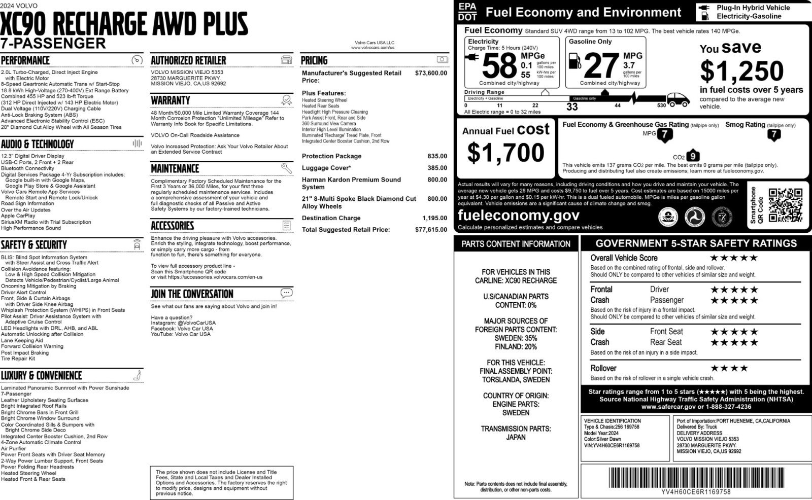 Used 2024 Volvo XC90 T8 Plus w/ Protection Package Premier image 57