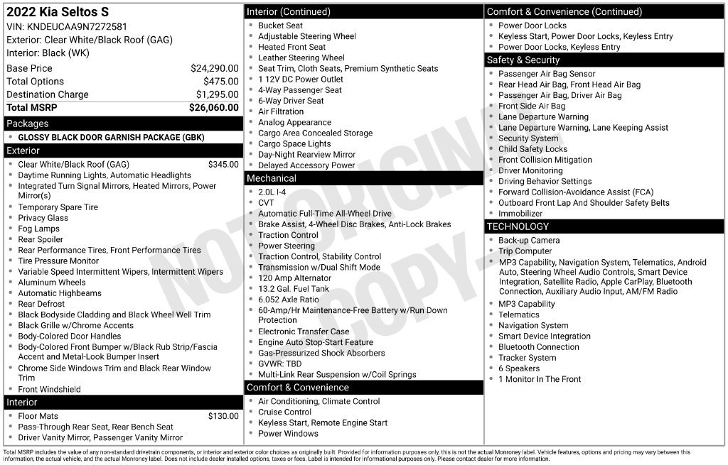 Certified 2022 Kia Seltos S AWD/4WD image 13