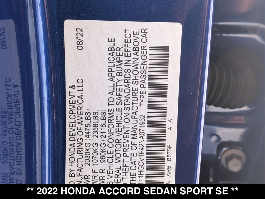 Used 2022 Honda Accord Sport Special Edition image 29