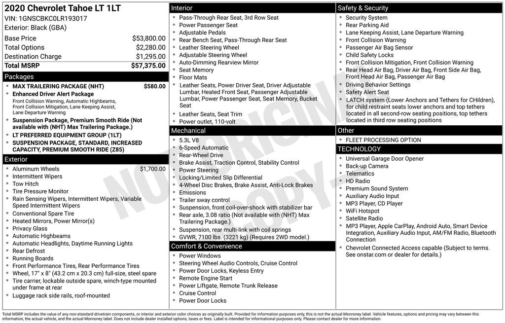 Used 2020 Chevrolet Tahoe LT w/ Max Trailering Package RWD image 3