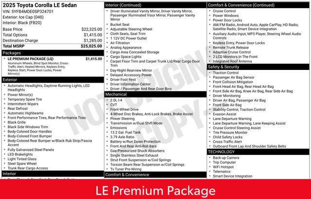 Used 2025 Toyota Corolla LE w/ LE Premium Package image 4