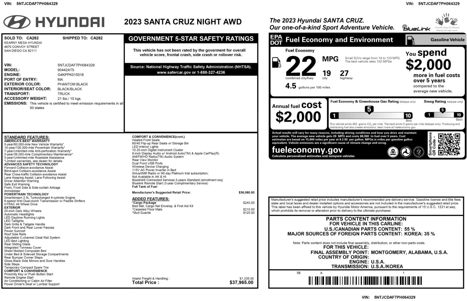 Used 2023 Hyundai Santa Cruz Night w/ Cargo Package AWD/4WD image 50